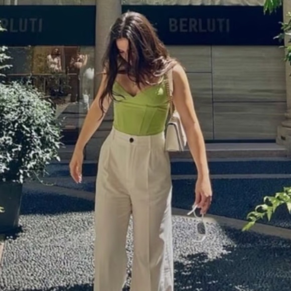 Zara Green Linen Blend Corset Top Size Small - Picture 9 of 9